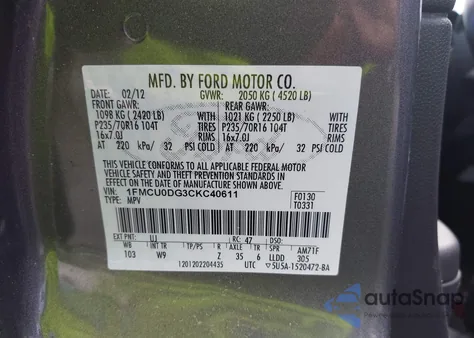 2012 Ford Escape Xlt из США, поврежденный, VIN 1FMCU0DG3CKC40611